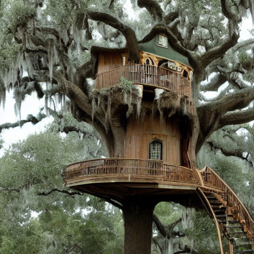 Stable Diffusion prompt: THE SOUTHERN LIVE OAK TREE HOUSE...