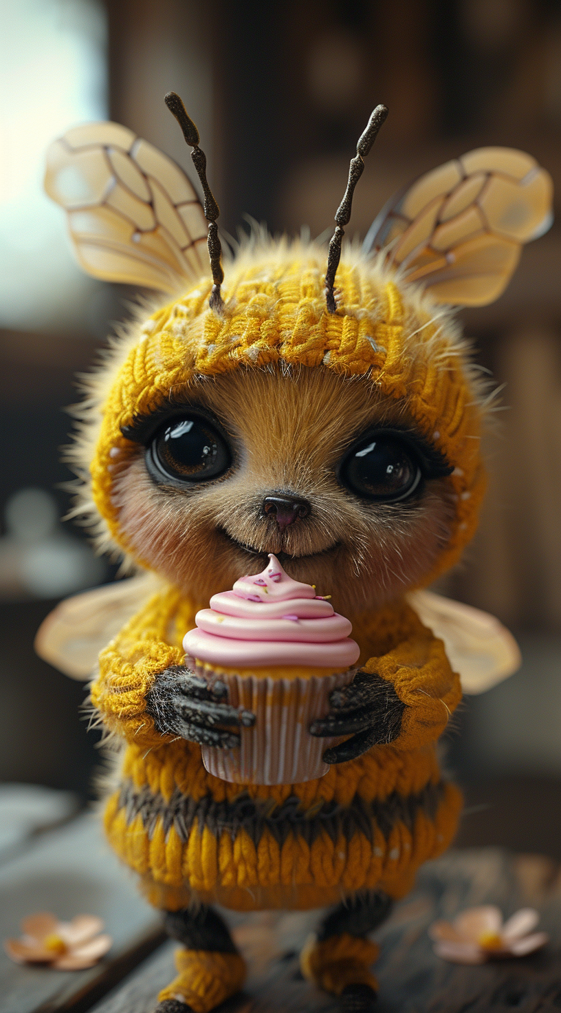Midjourney prompt: 3d model of a cartoon bee in yellow outfit holding... - Midjourney