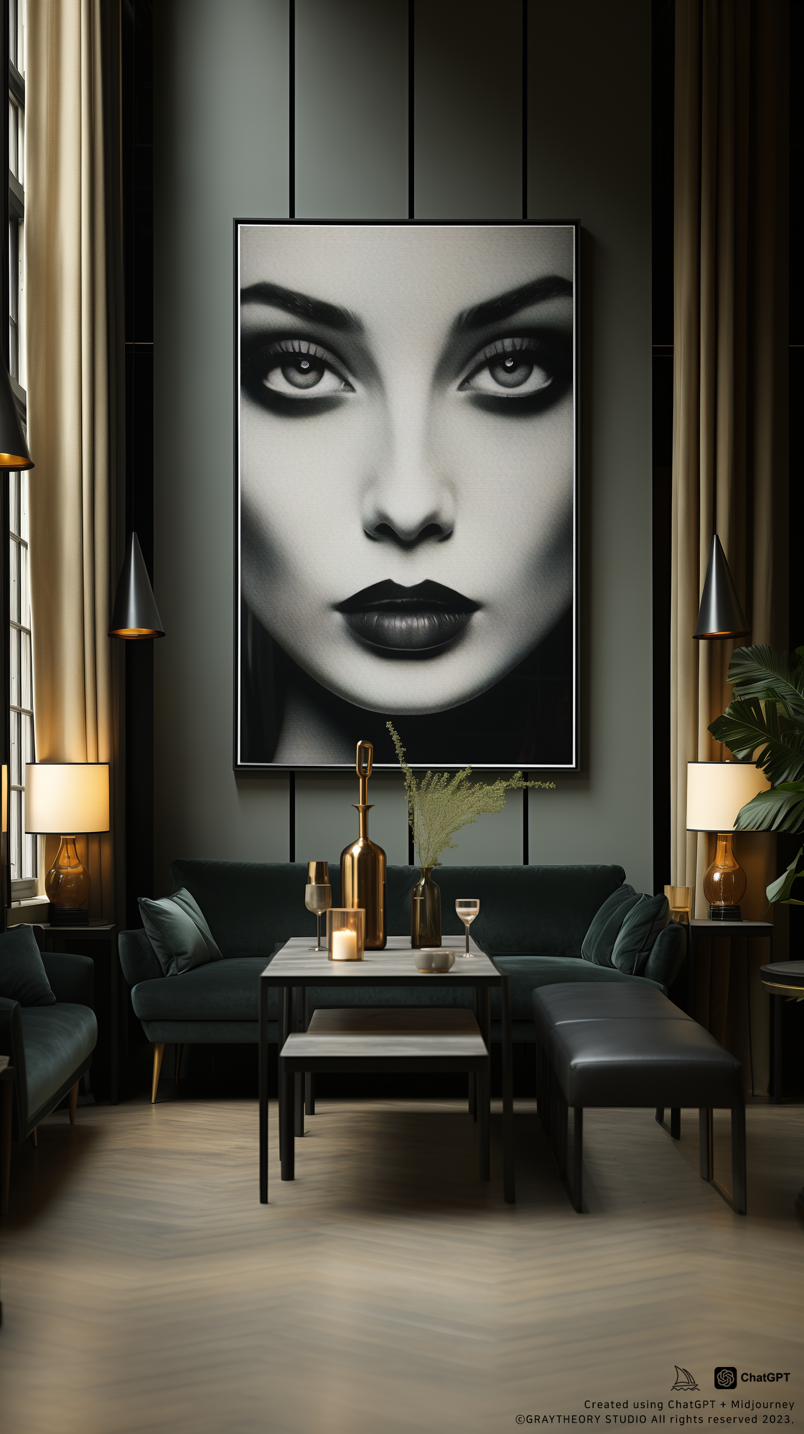 صورة مولدة بالذكاء الاصطناعي: Midjourney prompt: eye level, photo, bar, minimalistic interior, abst... (نموذج Midjourney - تصميم داخلي)