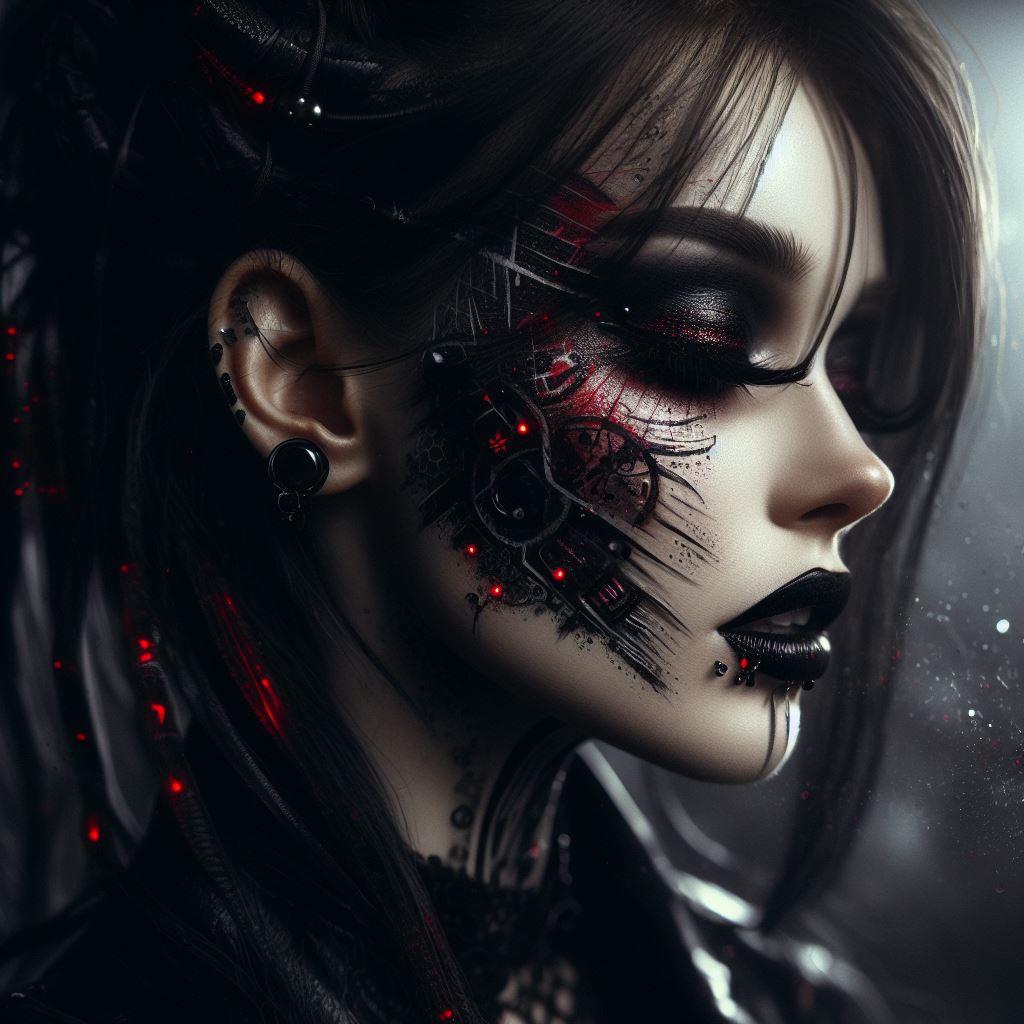 صورة مولدة بالذكاء الاصطناعي: DALL·E prompt: a digital painting of a woman with black and red m... (نموذج DALL·E - فن مفاهيمي)