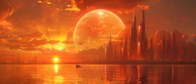 AI generated: Midjourney prompt: J.M.W. Turner, A spaceship coming into dock into a... (Midjourney - Landscapes)