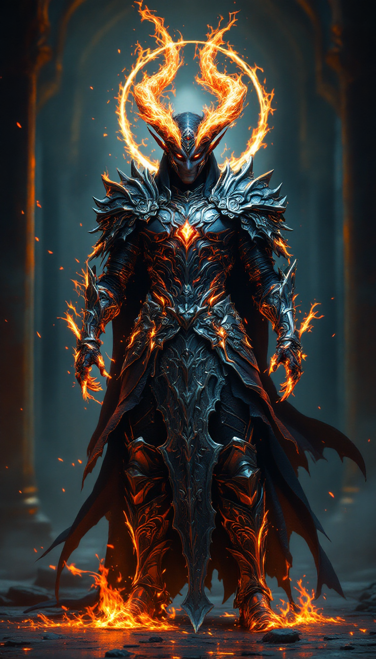 AI generated: FLUX prompt: Male belial demon in beauty armor. Fire skin, Many... (FLUX - Concept Art)