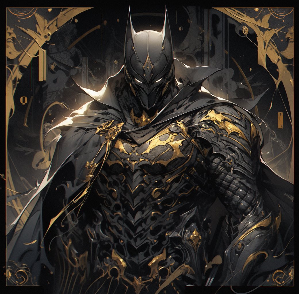 Midjourney prompt: a black and gold batman costume on a dark backgrou... - Midjourney