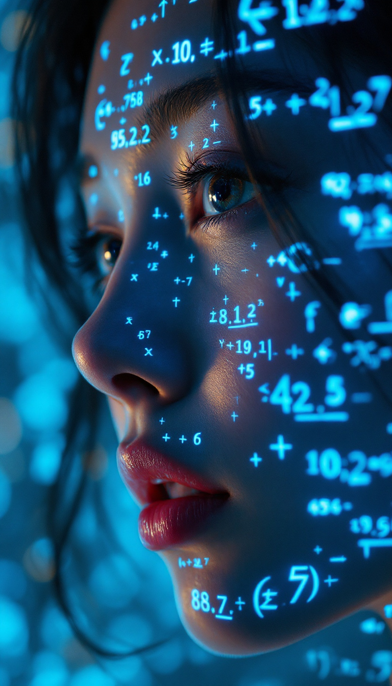 FLUX prompt: Shadowrun Math Projection - A close-up of a korean... - FLUX