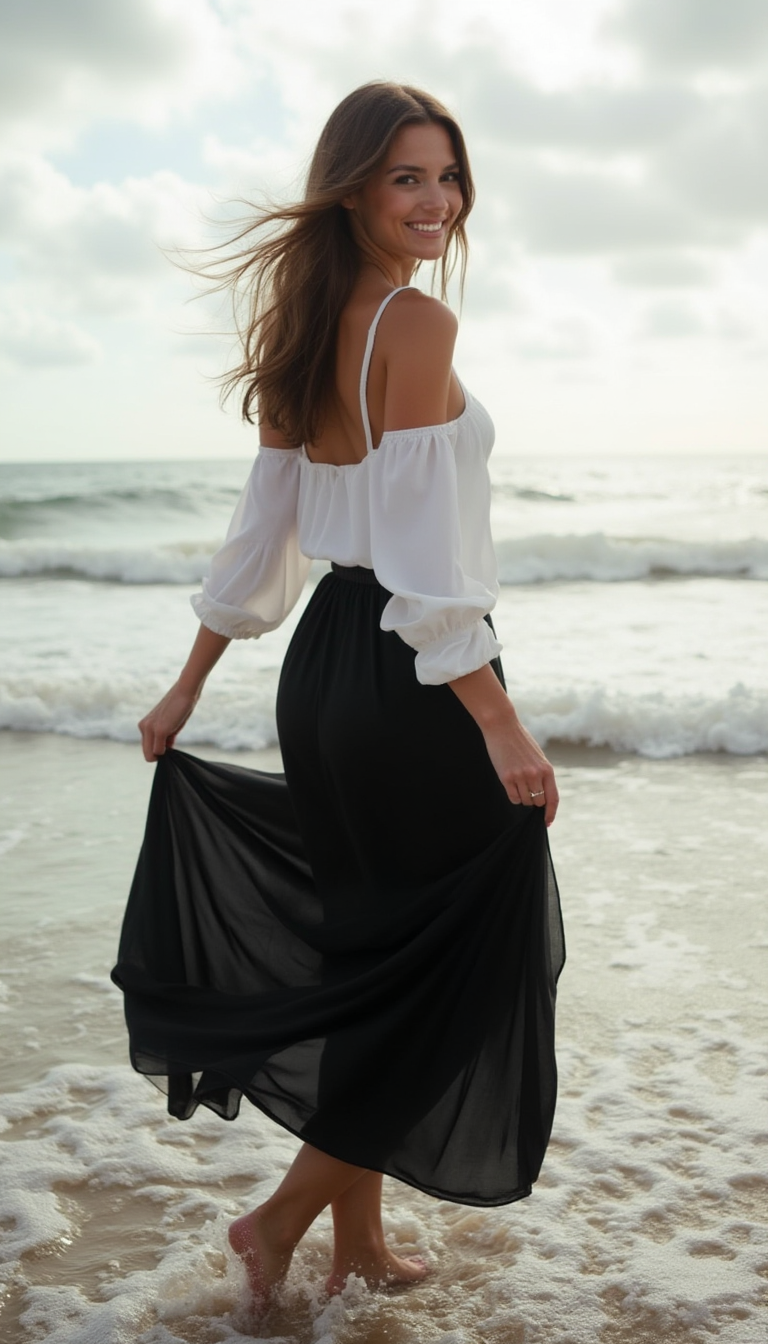 صورة مولدة بالذكاء الاصطناعي: FLUX prompt: a beach with rough surf on a cloudy day, light shi... (نموذج FLUX - تصوير فوتوغرافي)
