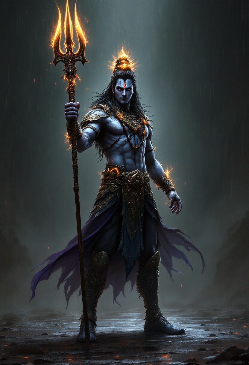 صورة مولدة بالذكاء الاصطناعي: FLUX prompt: digital wallpaper, Lord Shiva the warrion, trishul... (نموذج FLUX - فن مفاهيمي)