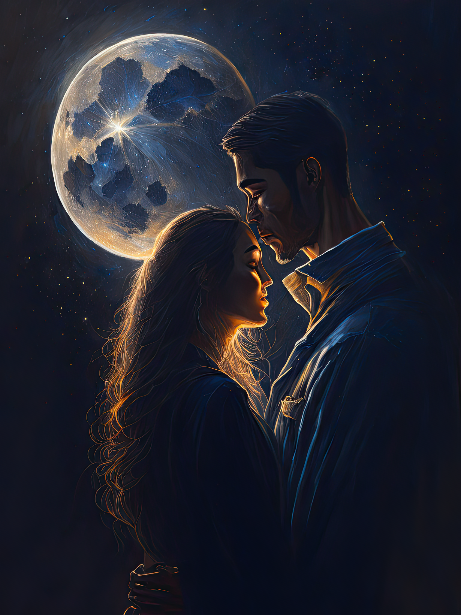AI generated: Stable Diffusion prompt: Intimate scene as an oil painting of a couple stan... (Stable Diffusion - Portraits)