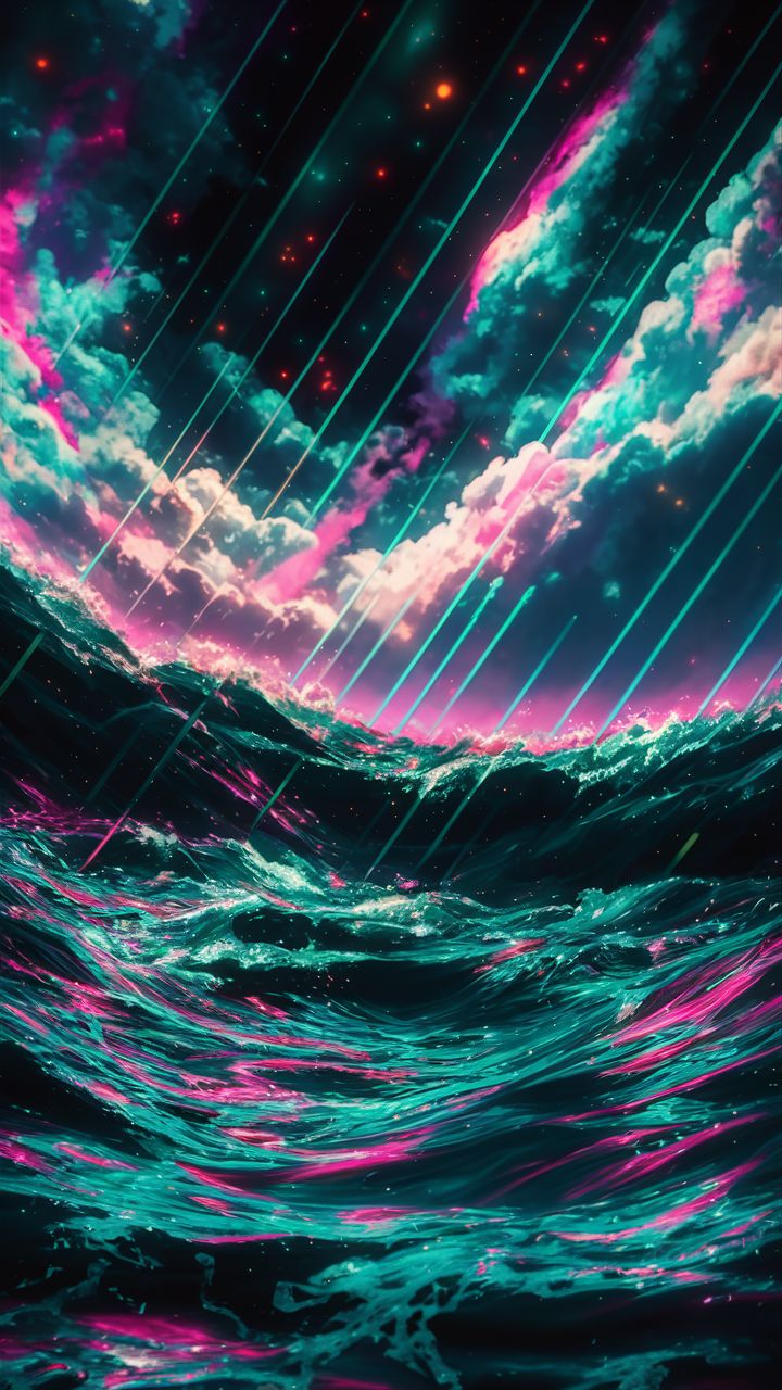 AI generated: Stable Diffusion prompt: stormy sea , rainbow particles , rays of starlight... (Stable Diffusion - Concept Art)