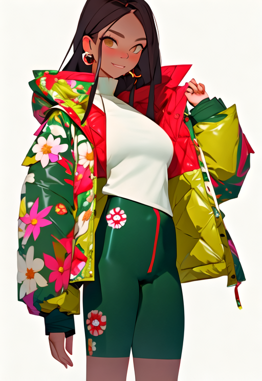 AI generated: Midjourney prompt: <niji-se-flowers>, 1girl, down jacket, christmas (Midjourney - Concept Art)
