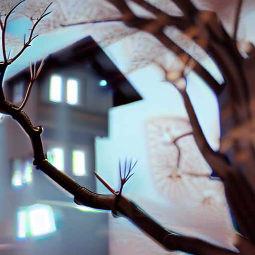 Stable Diffusion prompt: Tree house in spring at night wi...