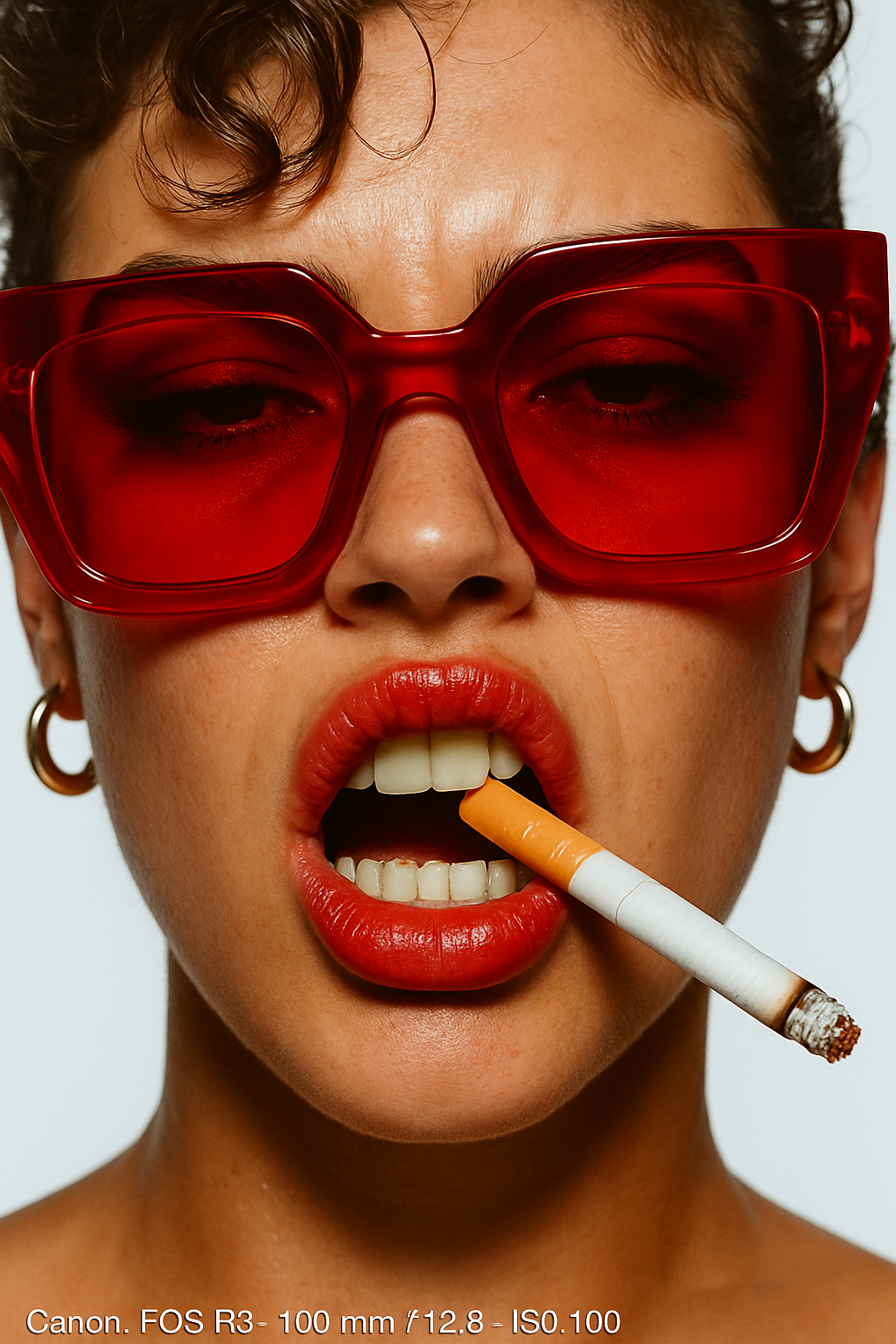 Extreme close-up portrait, lips parted, intense sultry expression