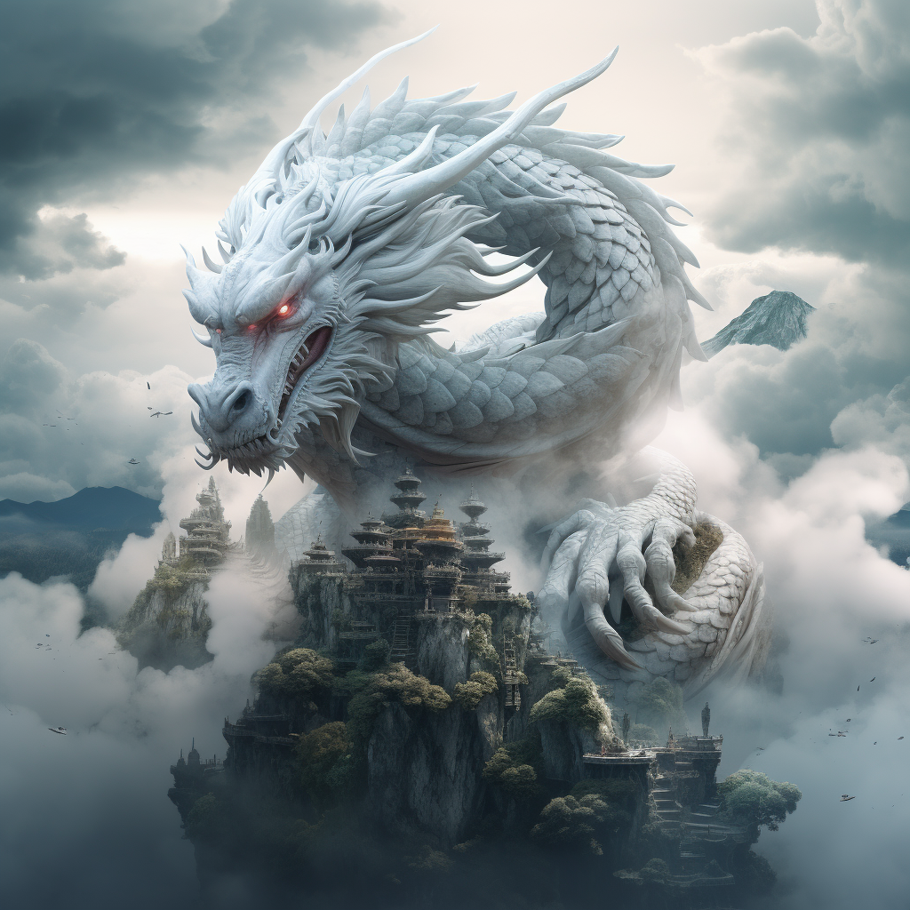 Midjourney prompt: white clouded dragon wallpaper the fantasy, in the... - Midjourney