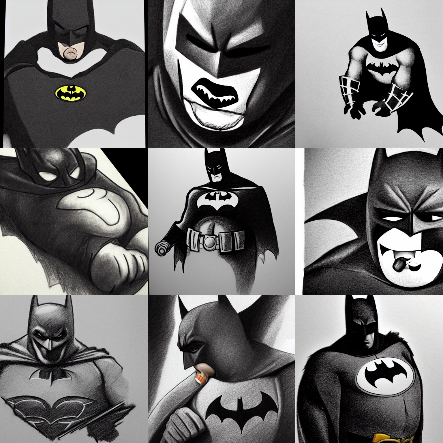 Stable Diffusion prompt: pencil sketch of batman passed o...