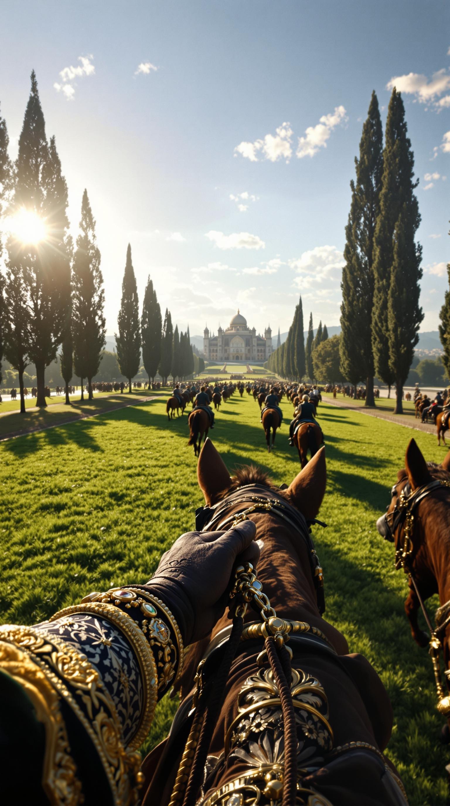FLUX prompt: First person POV, the Sultan’s hands grip the rein... - FLUX