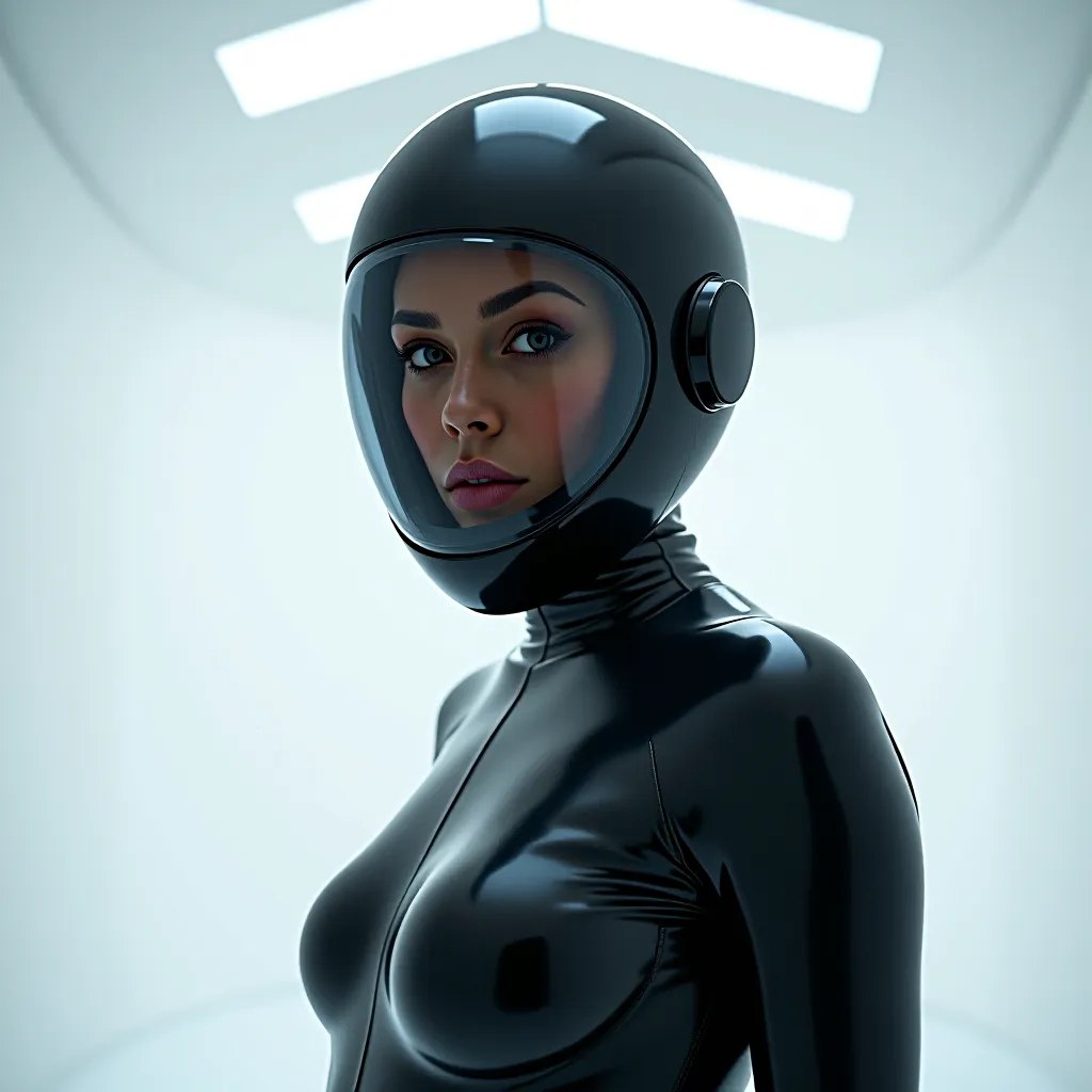 AI generated: FLUX prompt: Close up shot of a woman wearing a black latex out... (FLUX - Photography)
