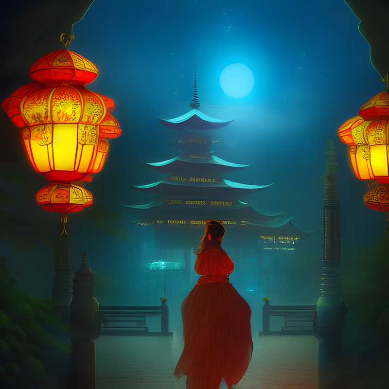 Stable Diffusion prompt: girl in front of fairytale orien...