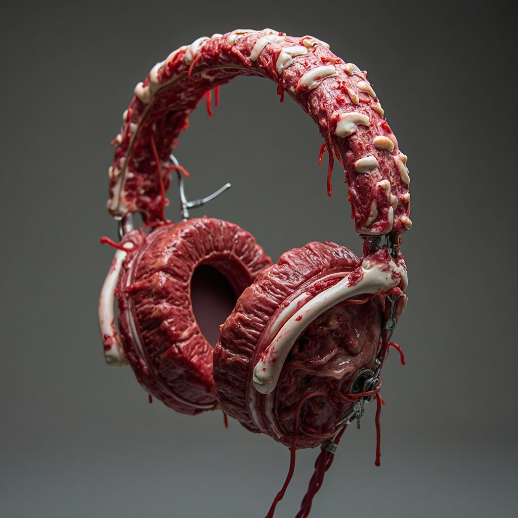 AI generated: FLUX prompt: a music headset replicating human raw meat entra... (FLUX - Concept Art)