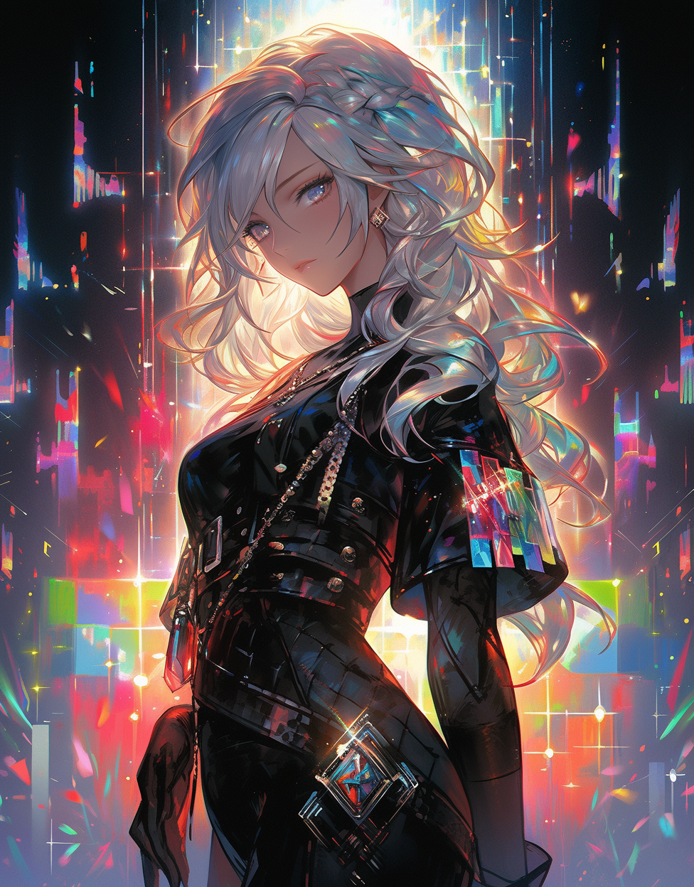AI generated: Midjourney prompt: an illustration of a woman with a white hair weari... (Midjourney - Anime)