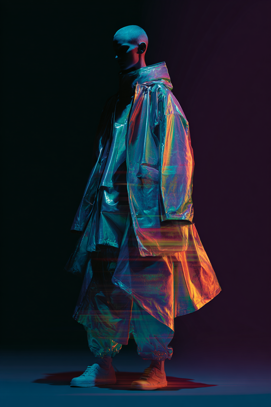AI generated: Midjourney prompt: futuristic fashion, experimental, metallic fabric,... (Midjourney - Fashion)