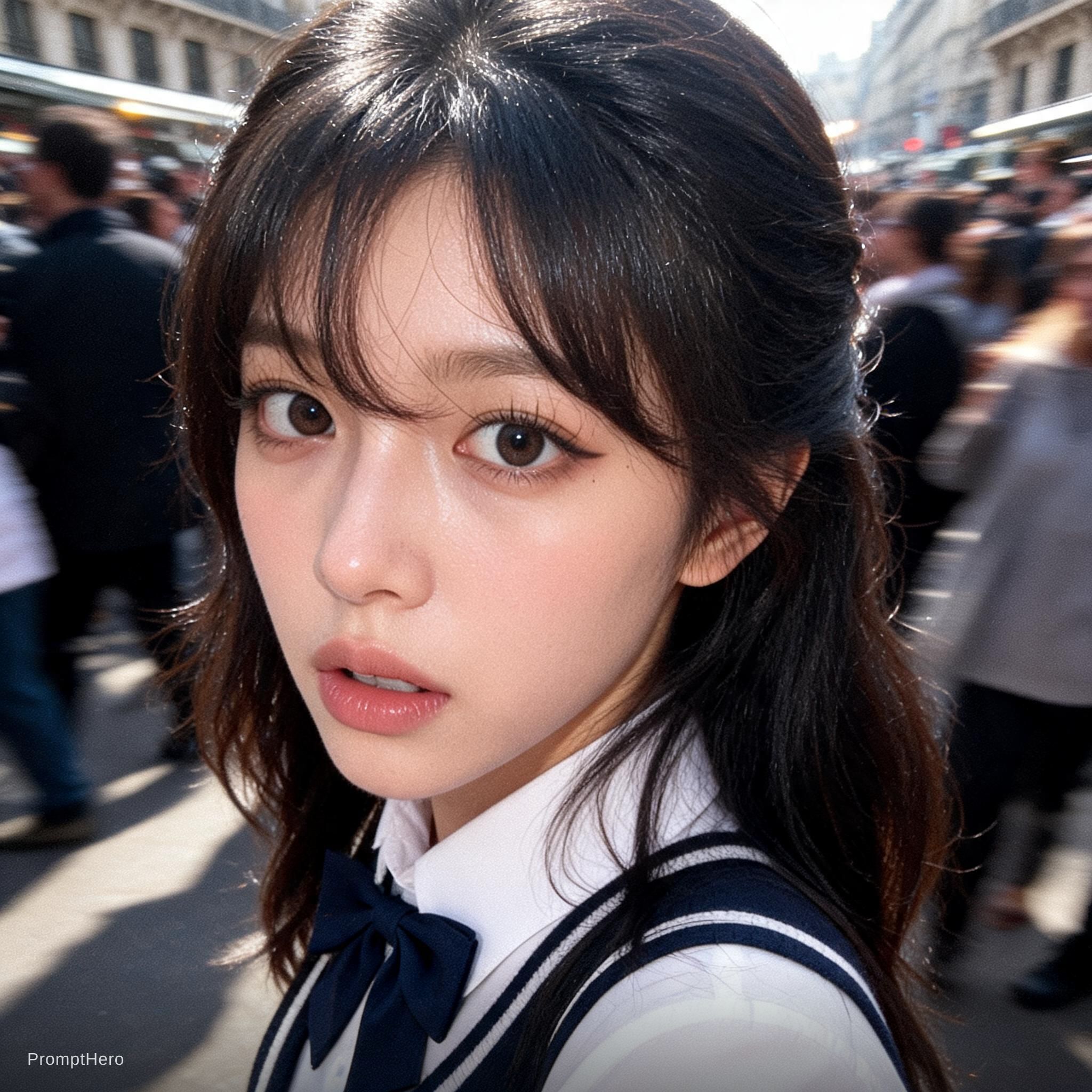 Seedream 5 prompt: Paparazzi-style extreme close-up photo of a woman ... - Seedream 5