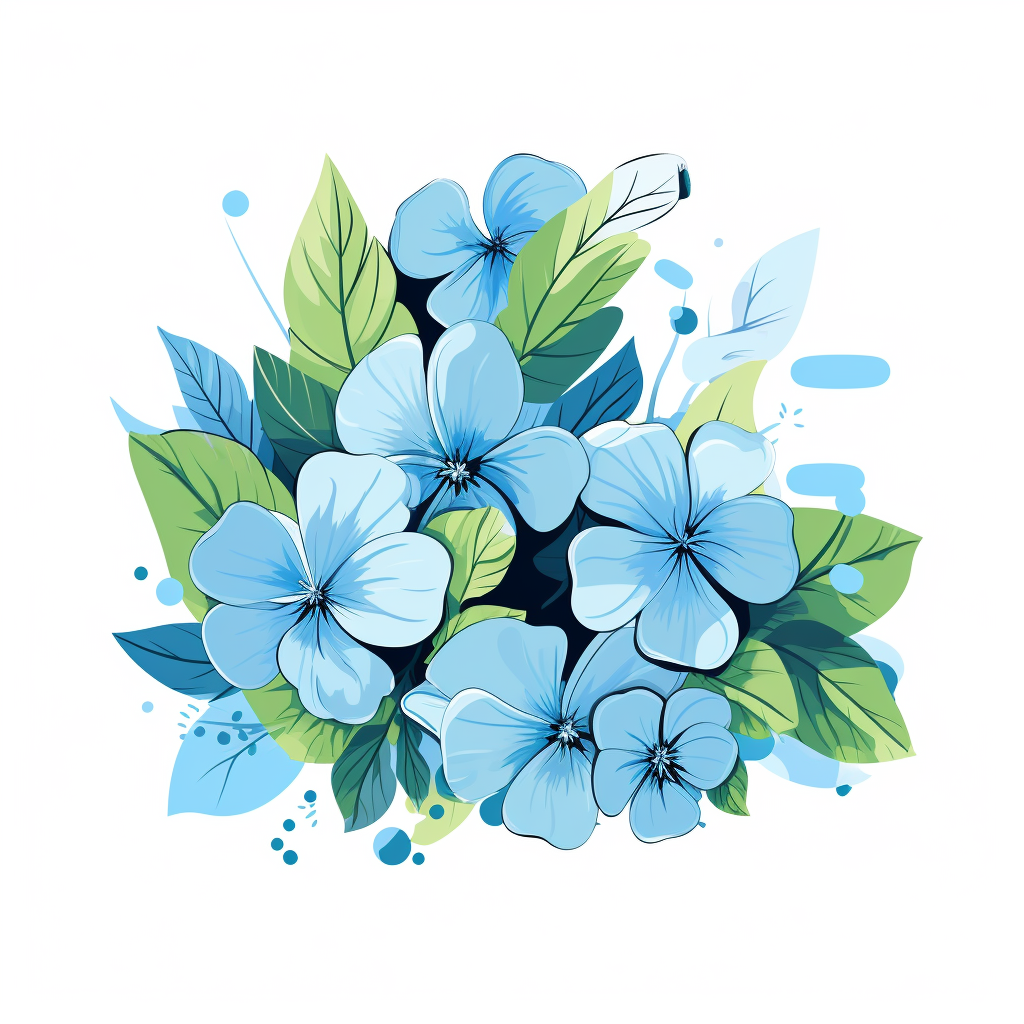 AI generated: Midjourney prompt: Blue flowers and green leaves, svg vector vibrant ... (Midjourney - Portraits)