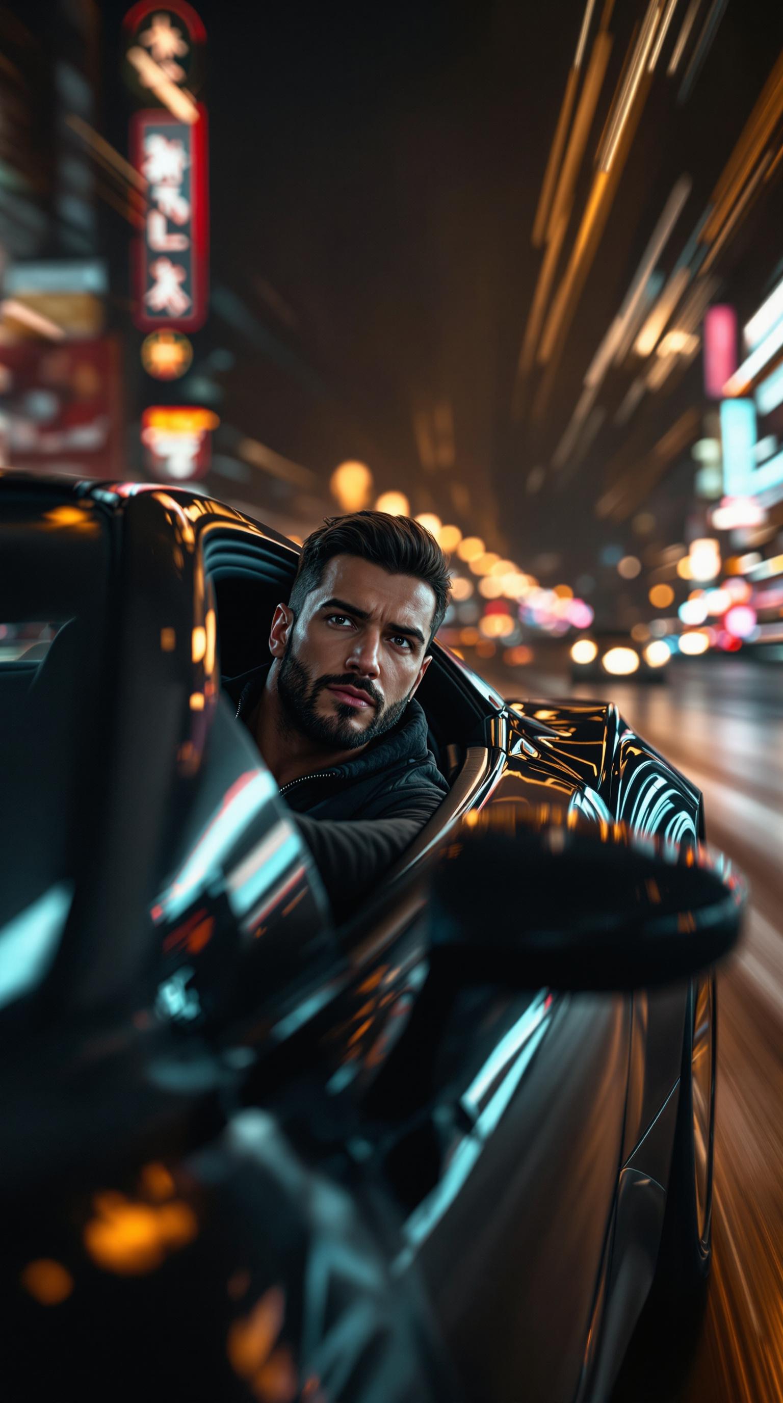 FLUX prompt: A hyper-realistic, cinematic scene of a man drivin... - FLUX