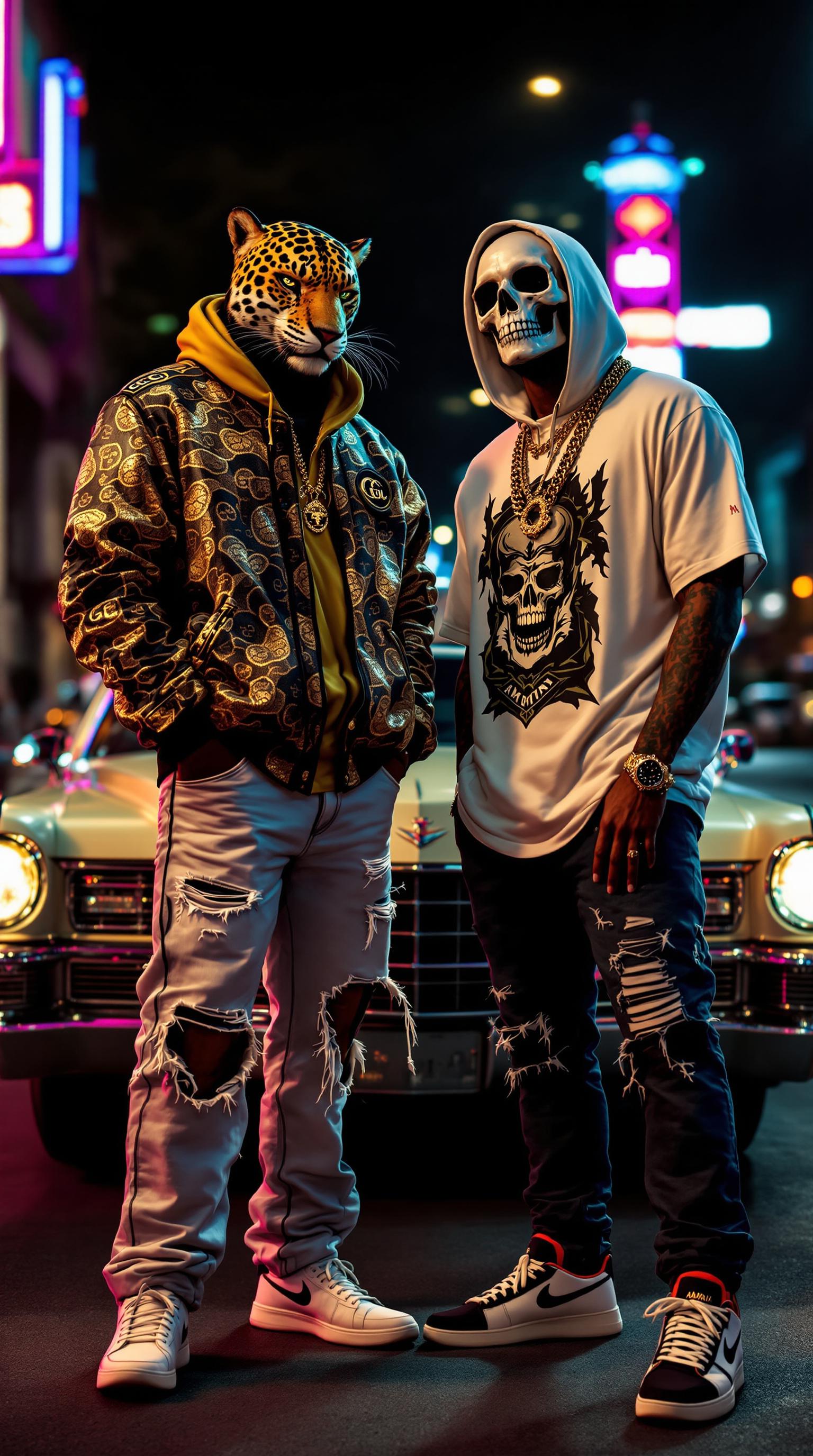 FLUX prompt: Two men with the aura of wealthy cartel leaders, d... - FLUX