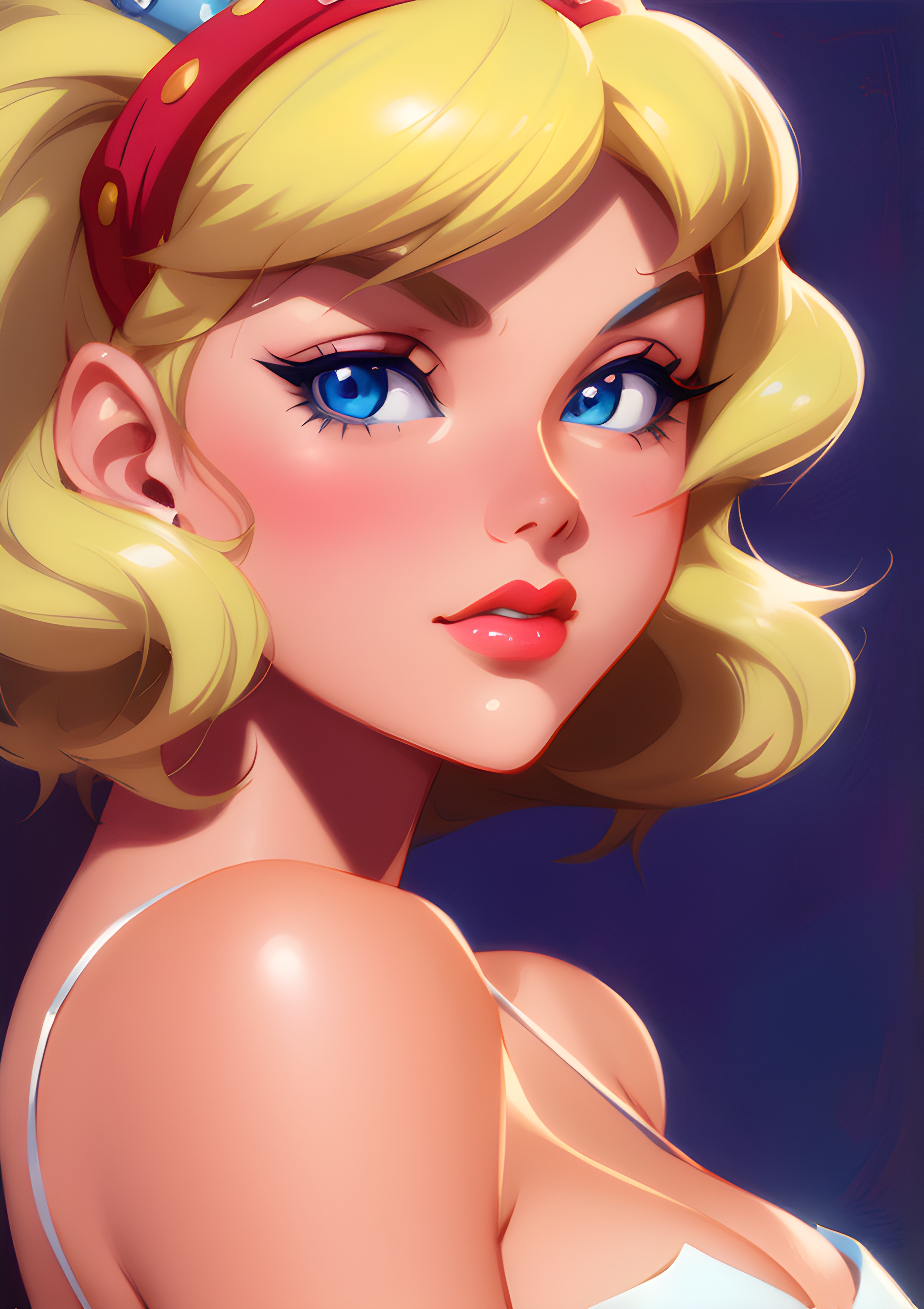 DreamShaper prompt: a painting of a woman with blonde hair and blue ey... - DreamShaper