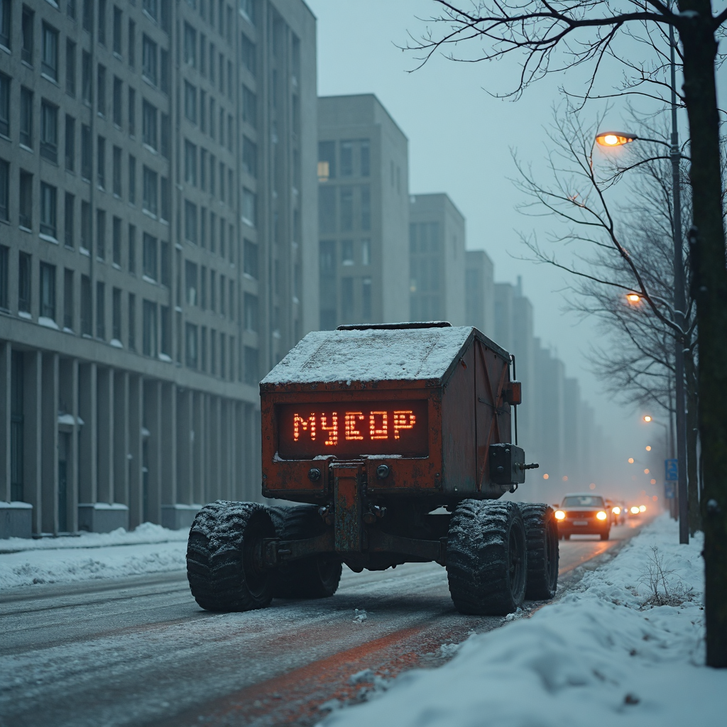 صورة مولدة بالذكاء الاصطناعي: FLUX prompt: In the bleak darkness of an early winter morning, ... (نموذج FLUX - مناظر طبيعية)