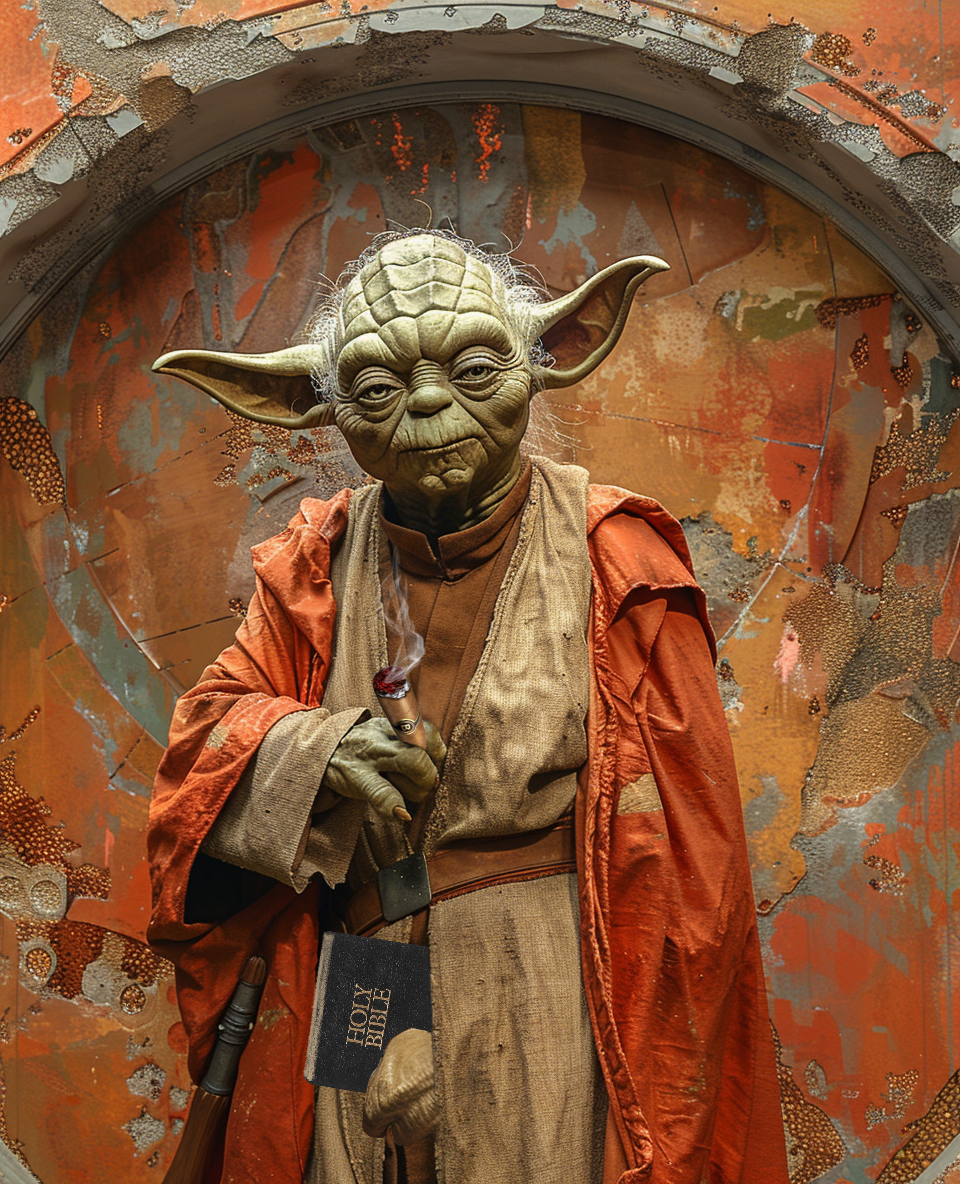 AI generated: Another Master Yoda with Holy Bible (Midjourney - Portraits)