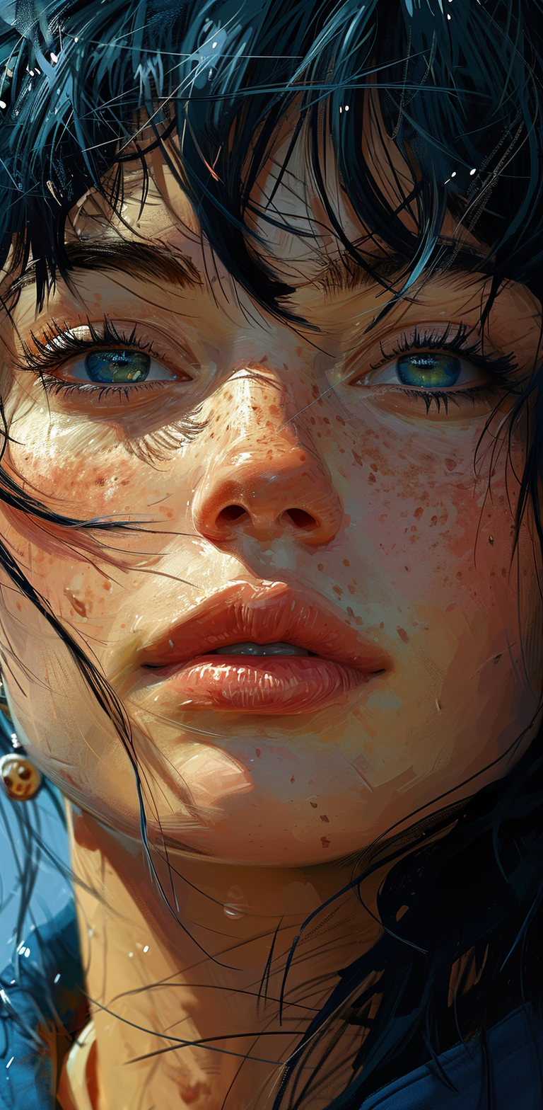 AI generated: Midjourney prompt: the girl's face in an artistic cartoon style, in t... (Midjourney - Portraits)