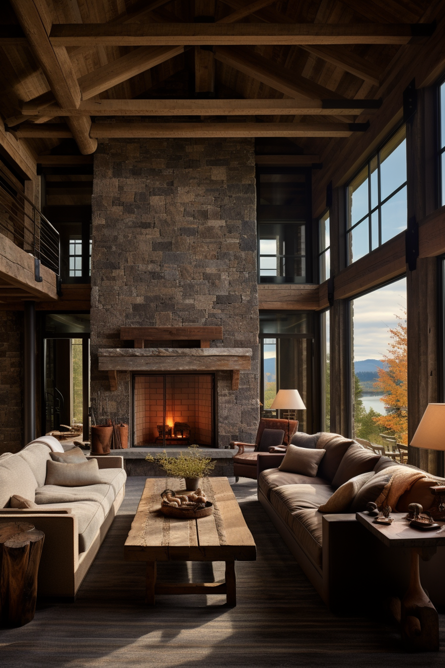 AI generated: Midjourney prompt: A rustic design with cozy, country-style architect... (Midjourney - Interior Design)