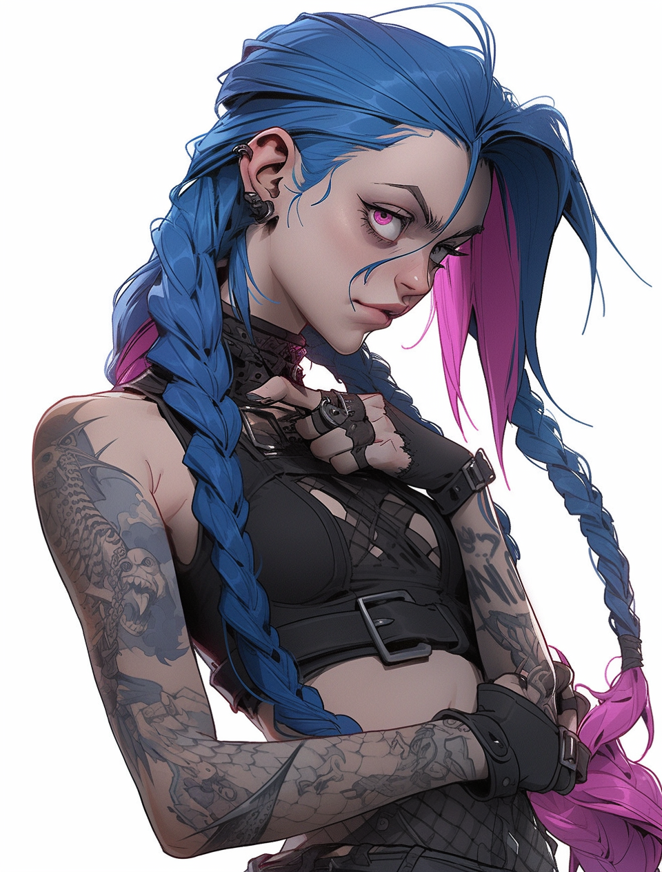 Midjourney prompt: Jinx from league of legends, in the style of cyber... - Midjourney