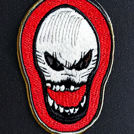 صورة مولدة بالذكاء الاصطناعي: Stable Diffusion prompt: An embroidered patch image of vampire fangs , high... (نموذج Stable Diffusion - Logo Icon Design)
