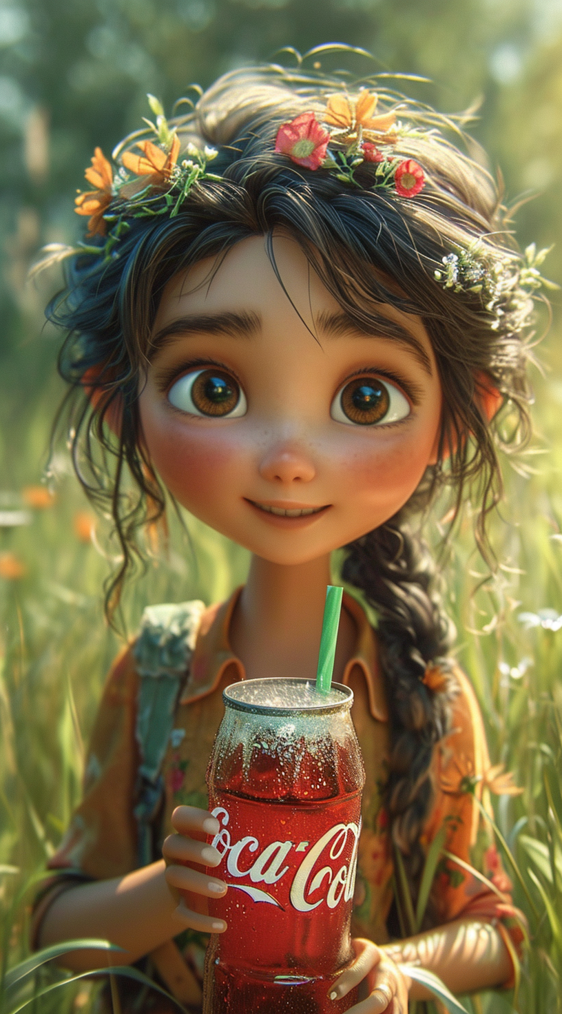 AI generated: Midjourney prompt: an animated character holding a coca cola drink in... (Midjourney - Portraits)