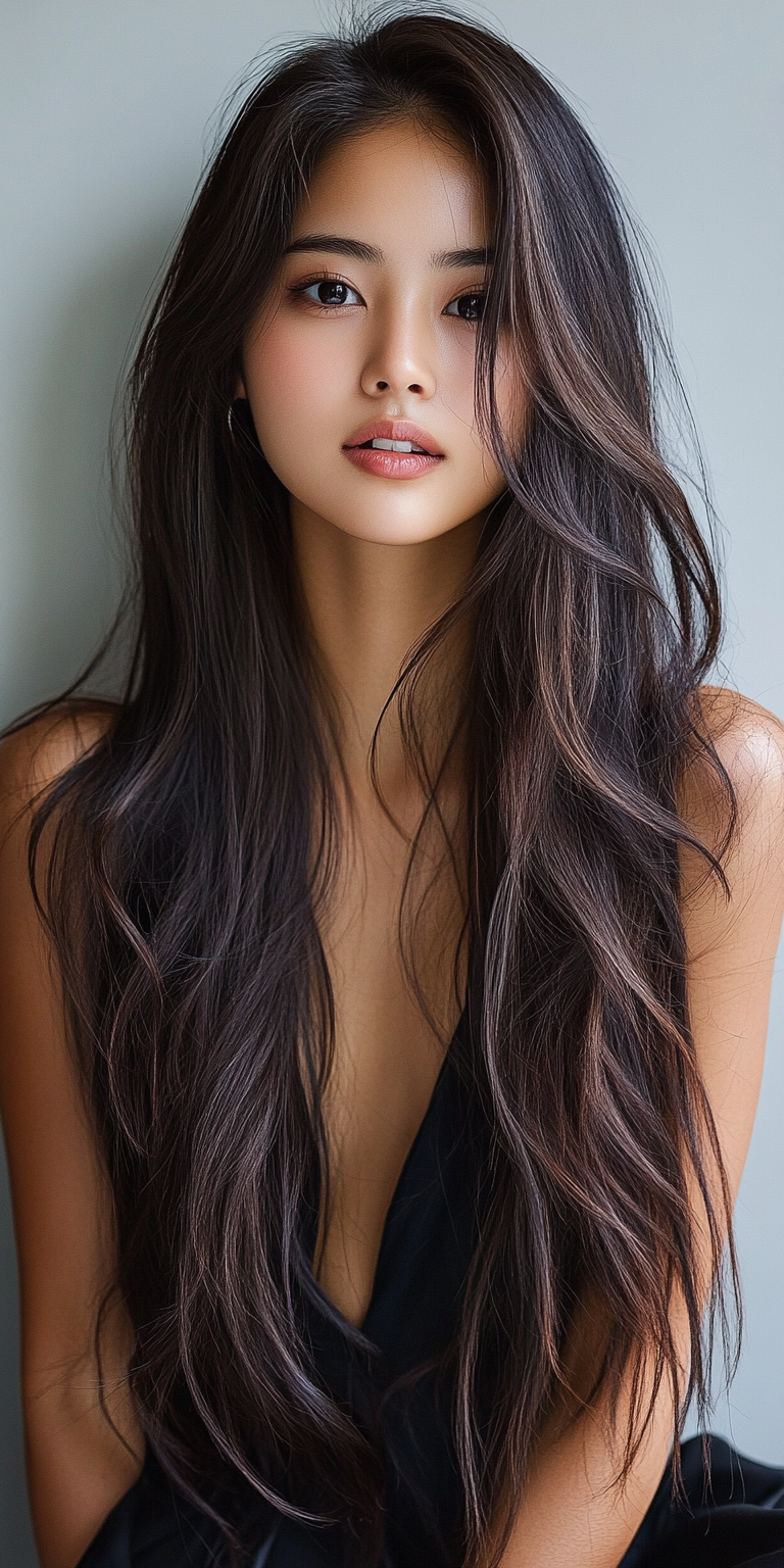 Midjourney prompt: woman with beautiful long brown hair, in the style... - Midjourney