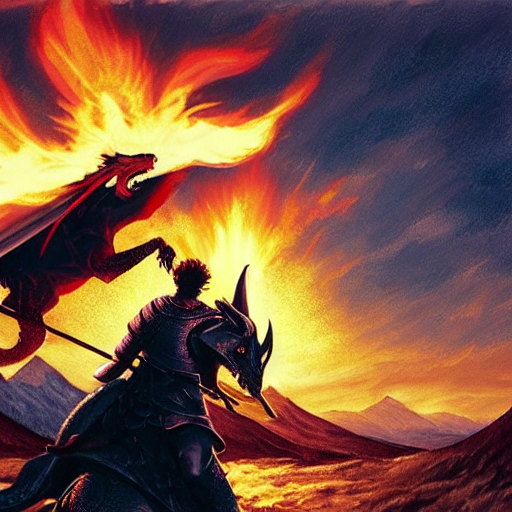 Stable Diffusion prompt: The battle of a knight with a dr...