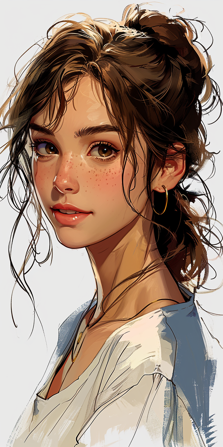 Midjourney prompt: a simple cartoon of a beautiful woman with brown h... - Midjourney