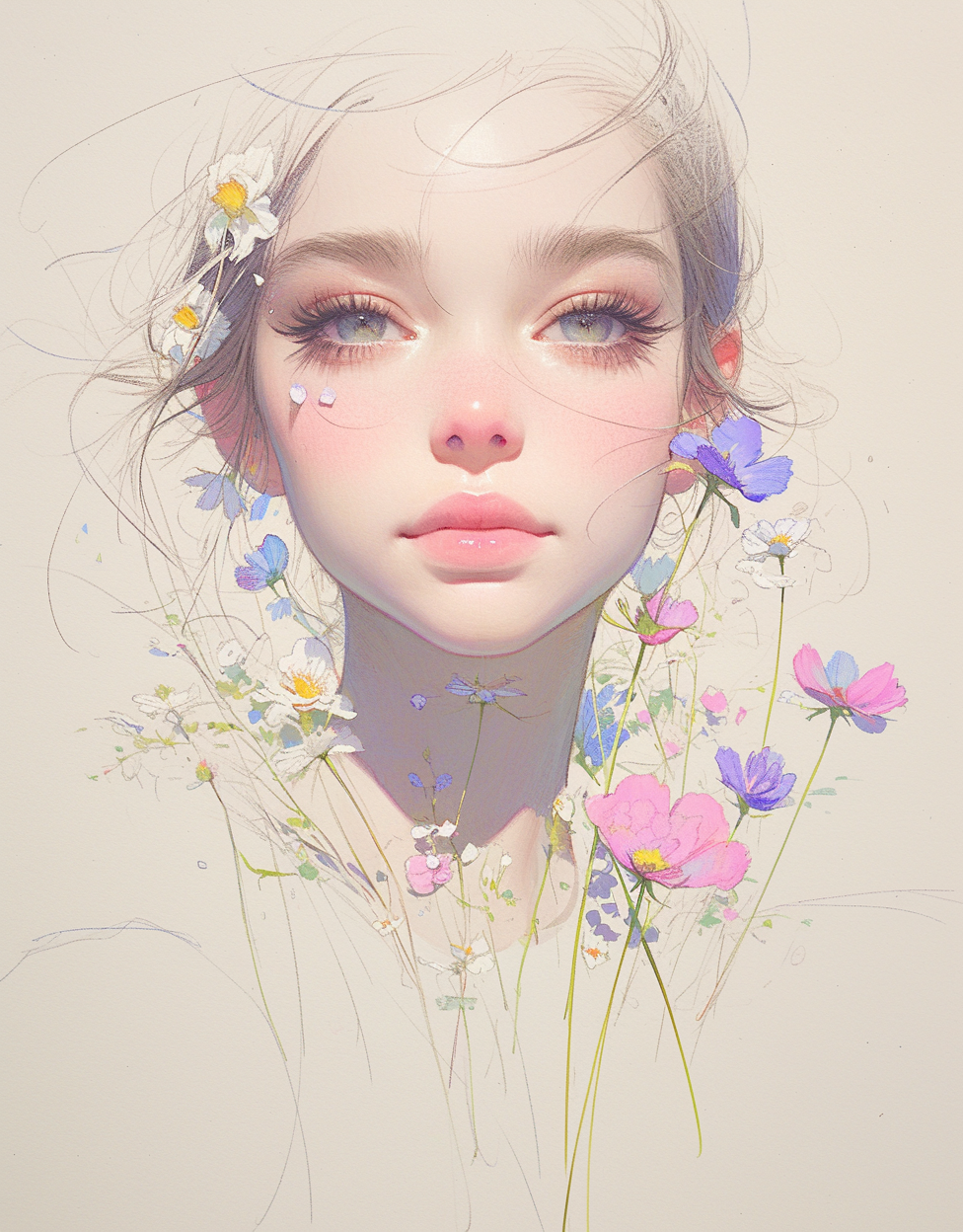 Midjourney prompt: picture of a girl dressed in flowers, in the style... - Midjourney
