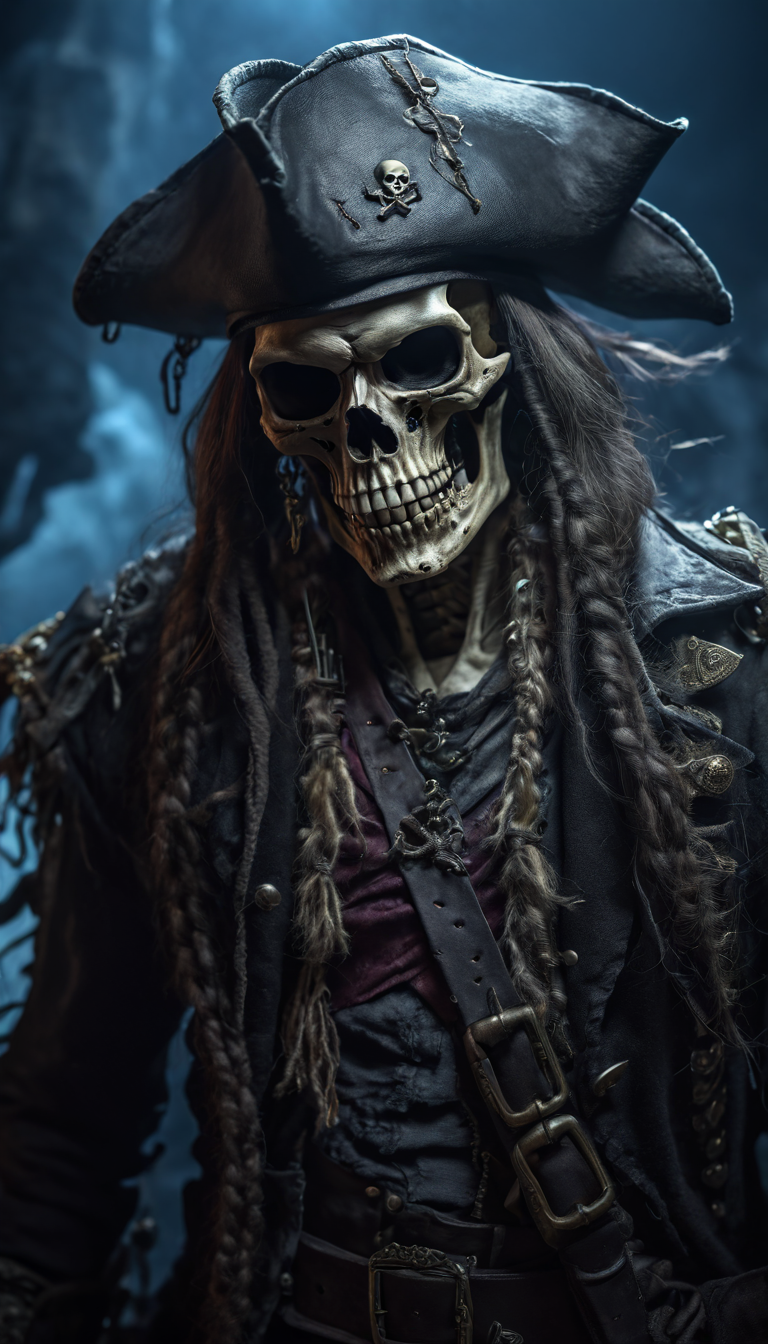AI generated: Stable Diffusion prompt: The image features a skeleton dressed as a pirate,... (Stable Diffusion - Portraits)
