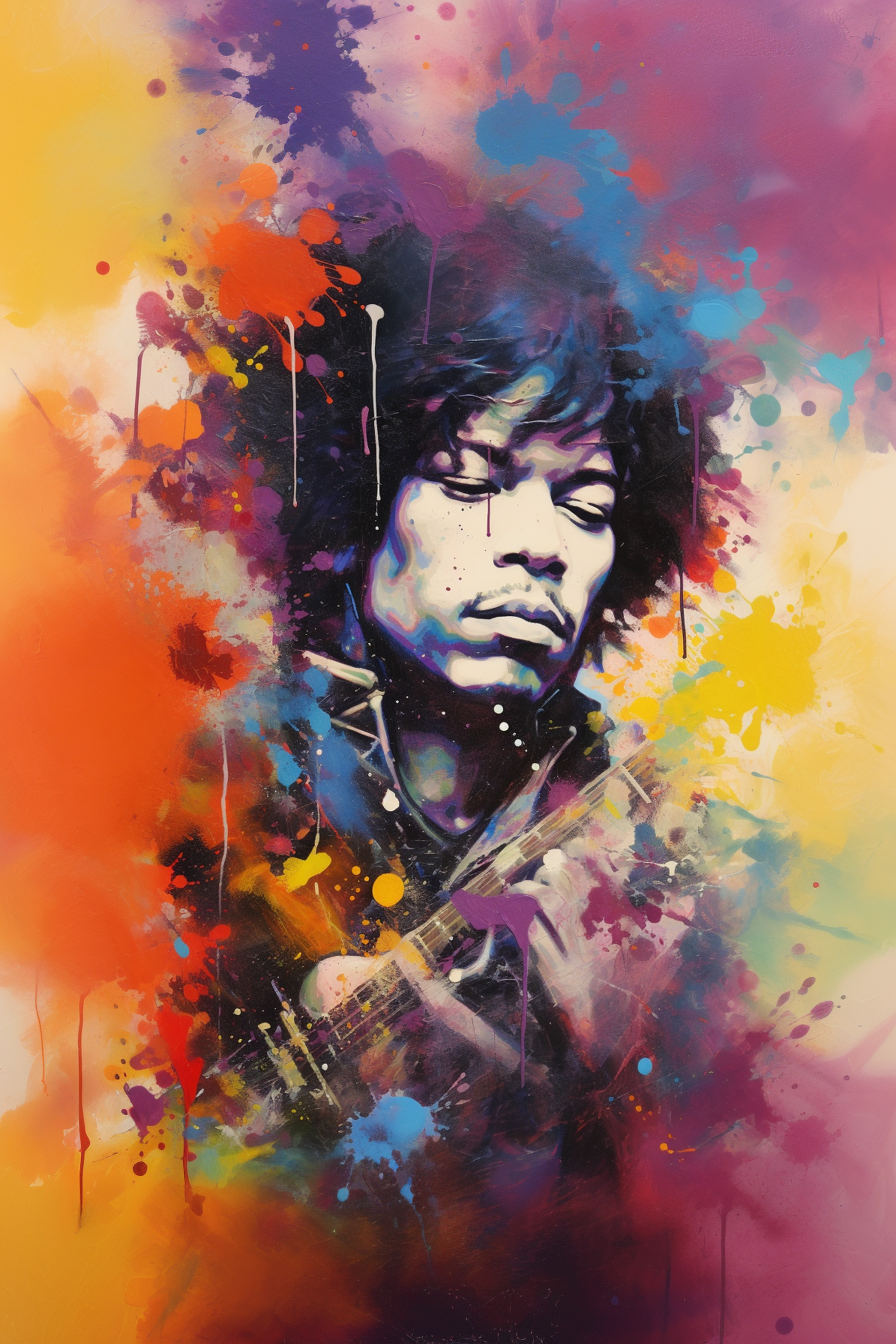 Midjourney prompt: abstract painting of Jimi Hendrix, in the style of... - Midjourney