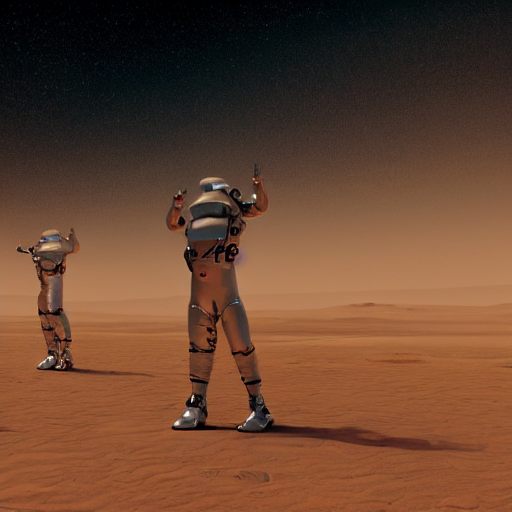 Stable Diffusion prompt: Astronauts do tai chi on Mars, b...