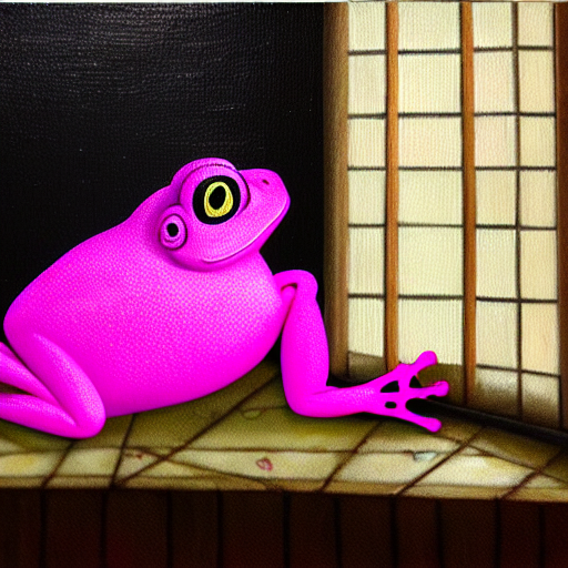 Stable Diffusion prompt: Giant Pink frog in a medieval Ro...