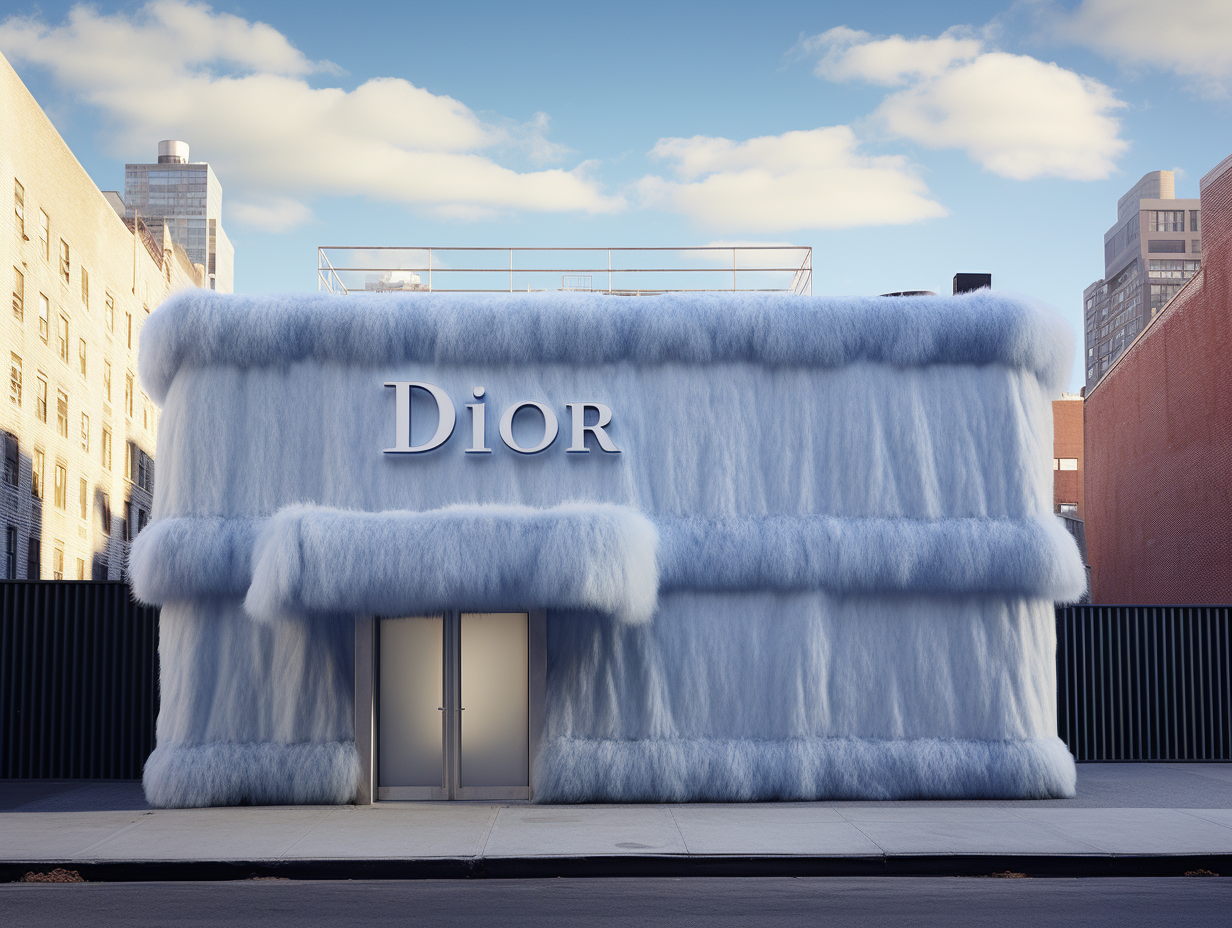 AI generated: Midjourney prompt: Photography of a Dior boutique architecture exteri... (Midjourney - Architecture)