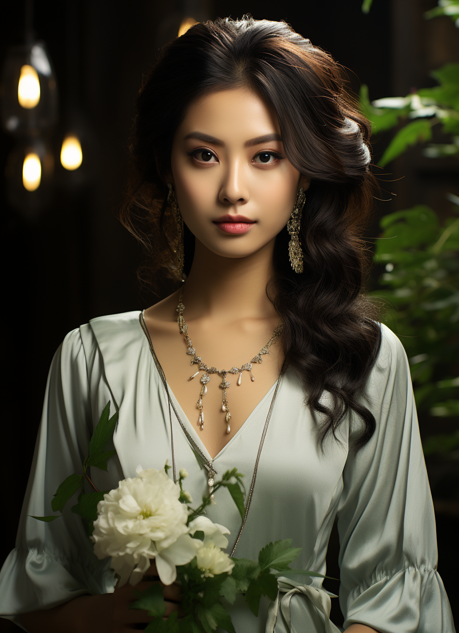 AI generated: Midjourney prompt: asian women model in white dress, in the style of ... (Midjourney - Portraits)
