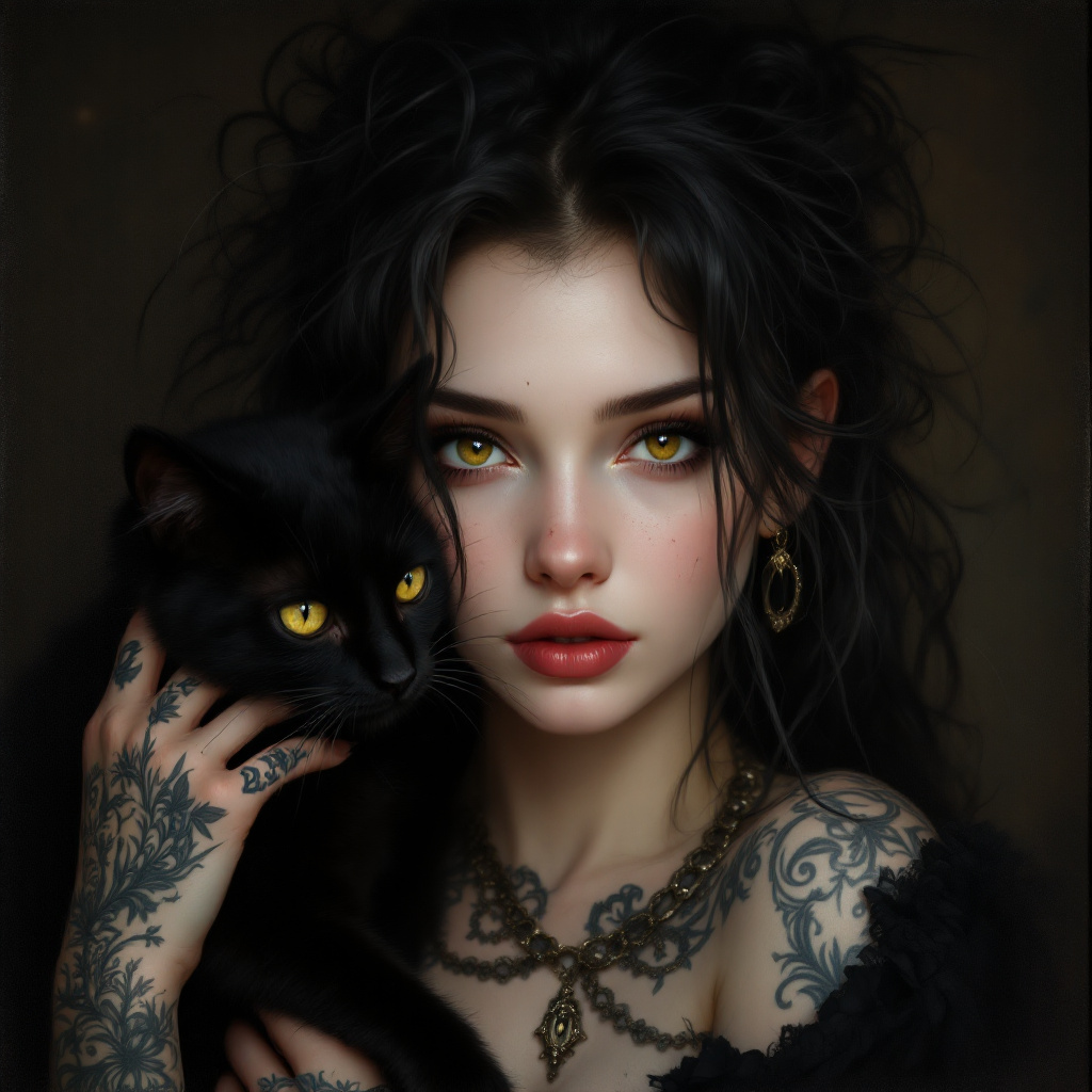 AI generated: FLUX prompt: Midjourney Prompt: A beautiful girl with a black c... (FLUX - Animals & Nature)