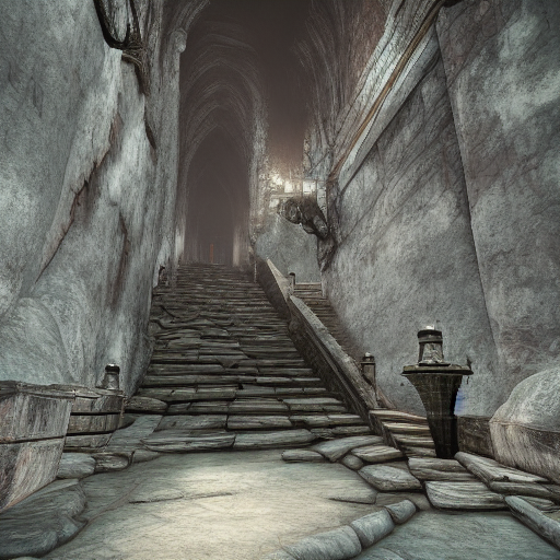 Stable Diffusion prompt: an ancient cave with stairs and ...