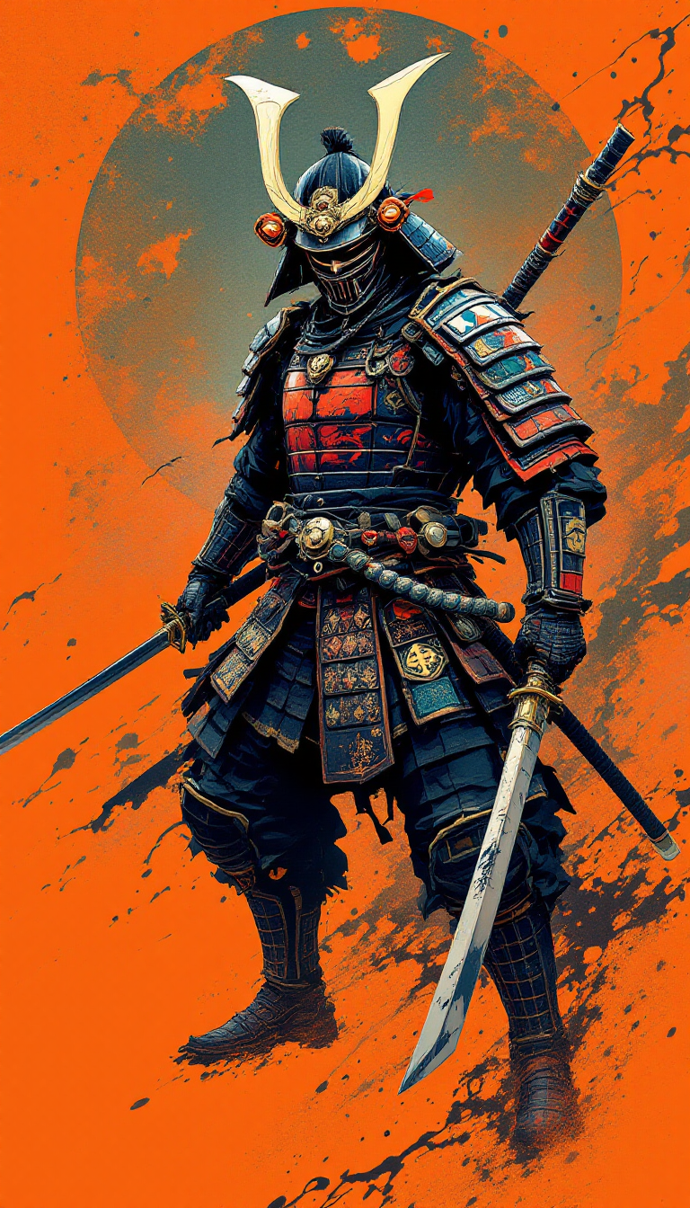 FLUX prompt: Samurai in full armor, concept art in the st...