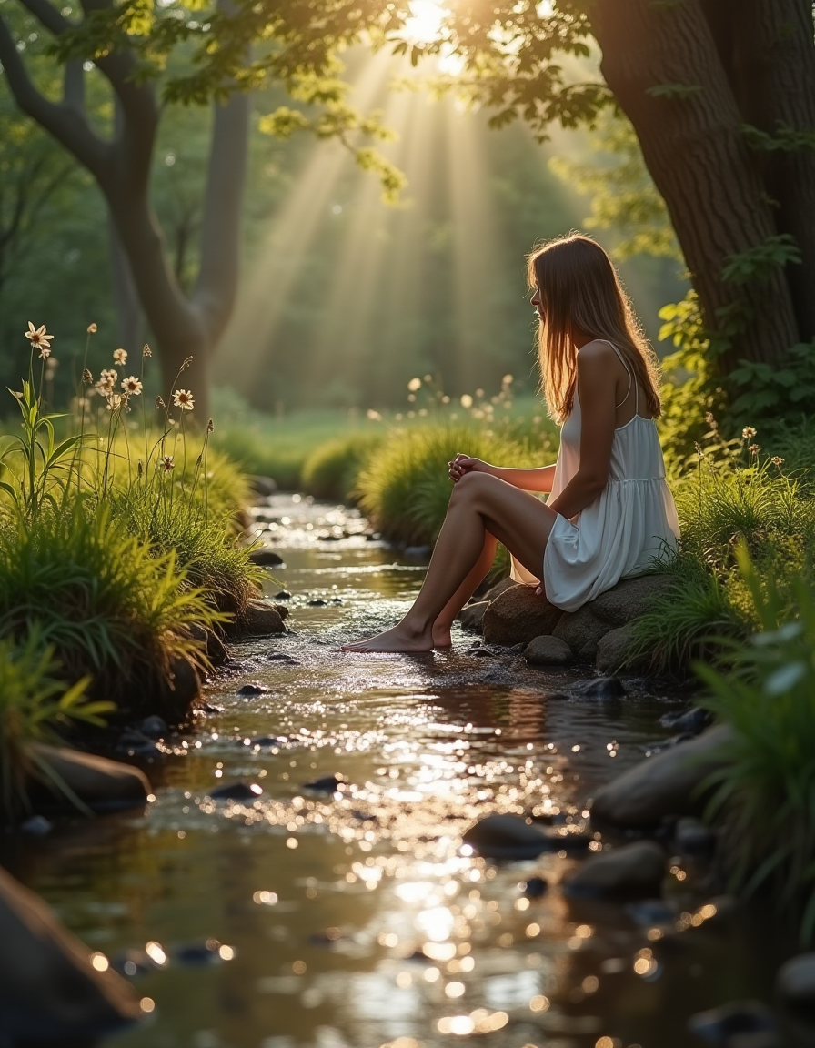 AI generated: FLUX prompt: photograph of a stream flowing through a wooded ya... (FLUX - Photography)