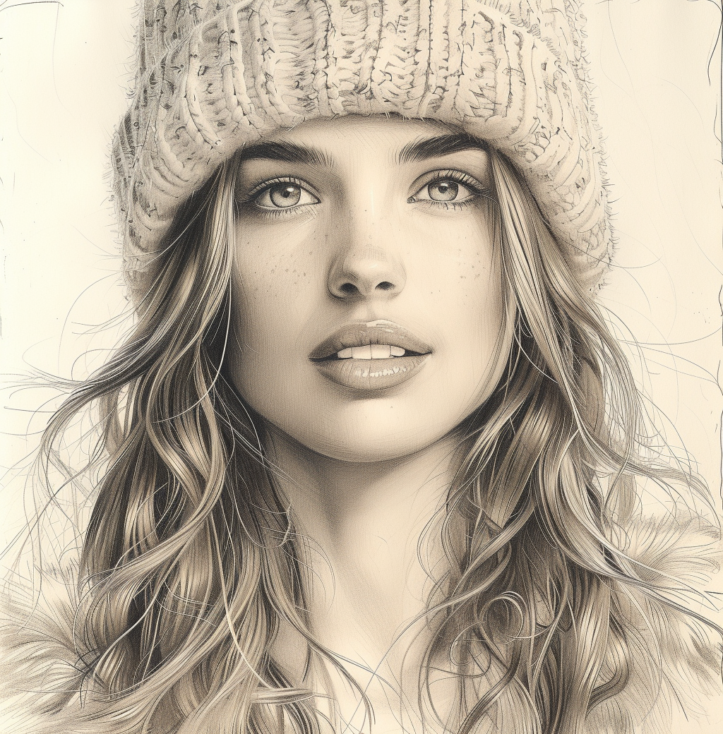 Midjourney prompt: a portrait of a young woman wearing a beanie, in t... - Midjourney